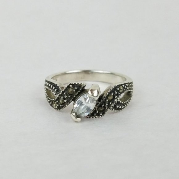 Jewelry - Elegant Twisted Marcasite Sterling Silver CZ Ring